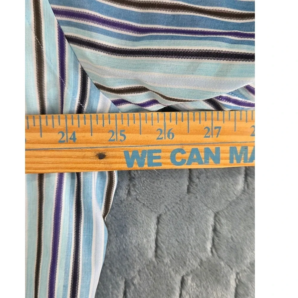 Thomas Dean Mens XL‎ Long Sleeve Button Down Shirt Blue Purple Striped Cotton